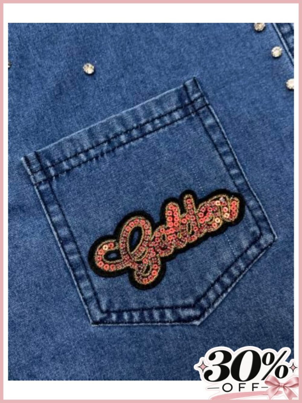 Oversized Rhinestone Denim Shacket Embroidered Button Down Jacket - Picture 5 of 5